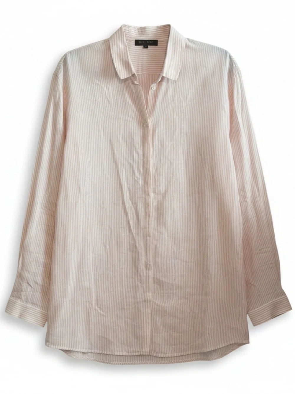 Lafayette 148 Womens Linen Pink Pin Stripe Long Sleeve Button Up Shirt Top Sz M - Picture 3 of 10